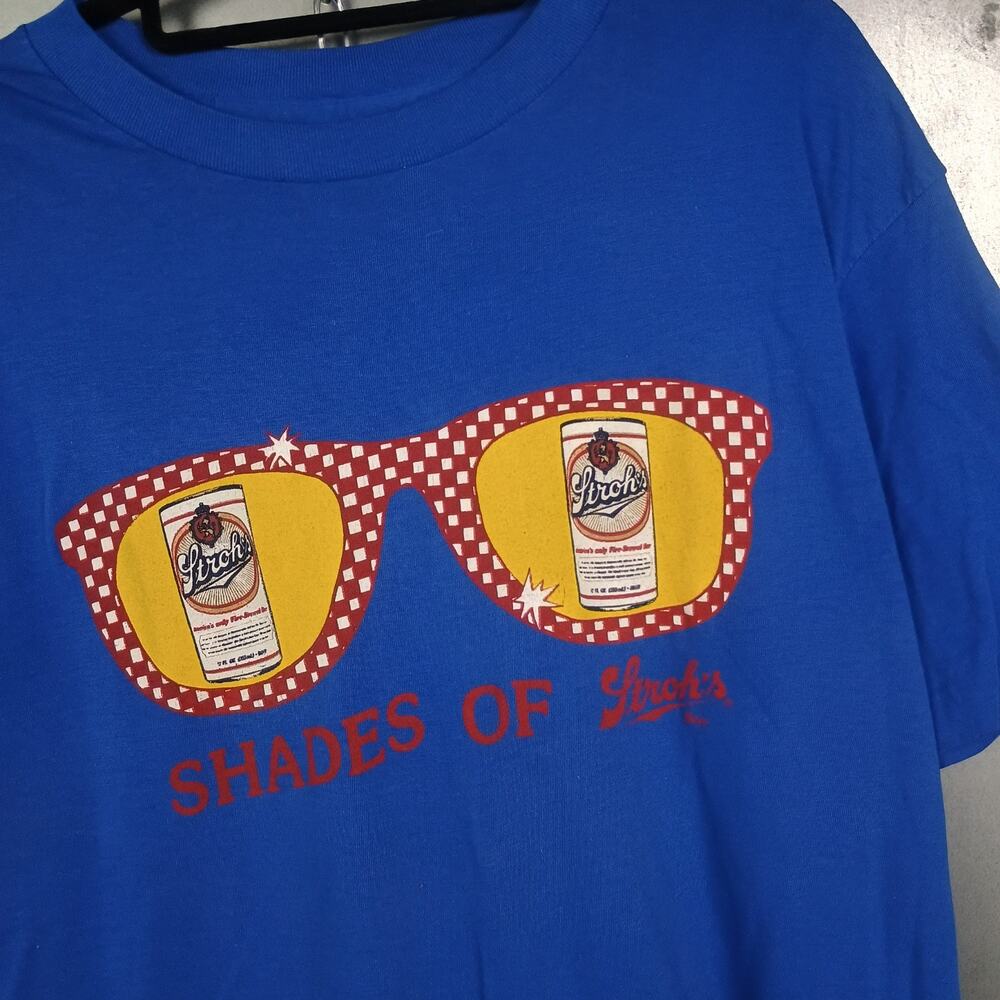 Strohs Beer Vintage 70s 80s 50/50 Blend Drinking Bar Summer Shirt Large Stretch